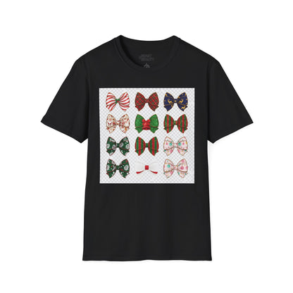 festive bow pattern t-shirt black t-shirt uk Christmas gift idea