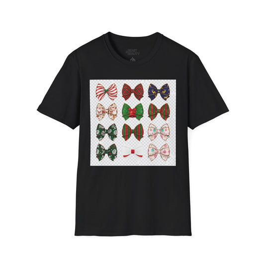 festive bow pattern t-shirt black t-shirt uk Christmas gift idea
