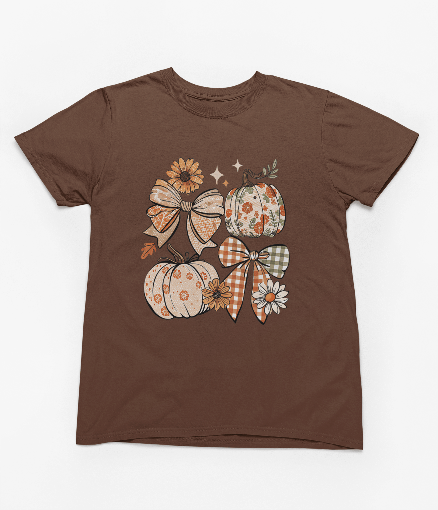 Floral Pumpkin Bow Sweatshirt | Coquette Autumn Cozy Jumper T-Shirt / S (Adult) / Brown gift_idea unique_gift personalised_gift