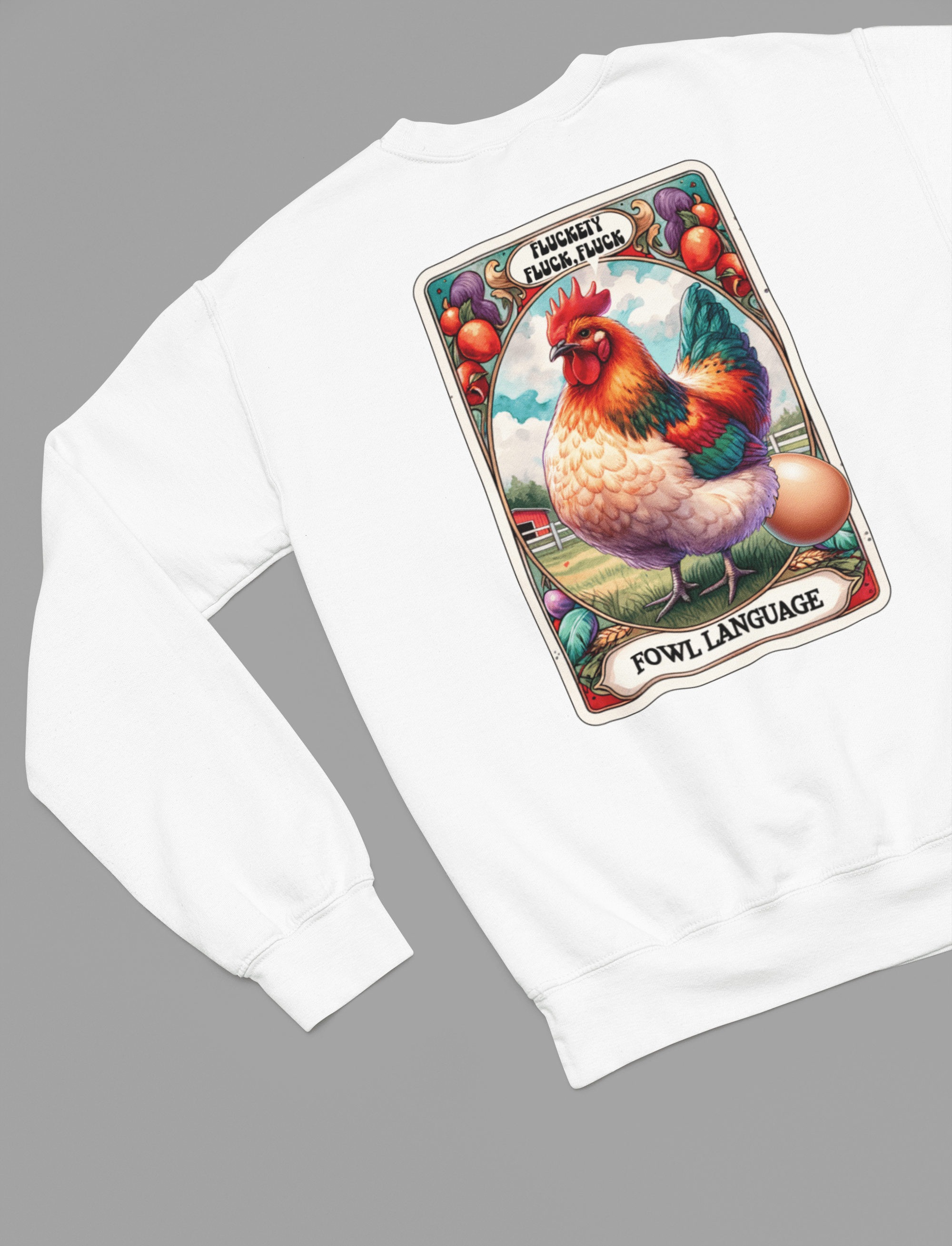 Fowl Language Tarot Shirt & Sweatshirt | Funny Rooster Chicken Graphic Sweatshirt / small / White gift_idea unique_gift personalised_gift