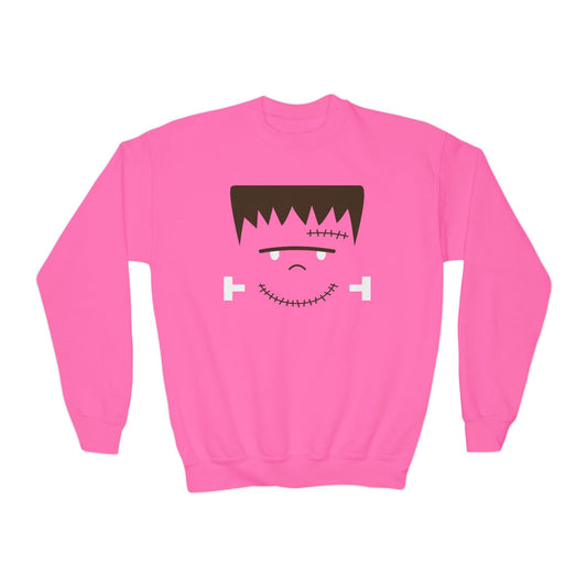 Frankenstein Face Kids Halloween Sweatshirt Safety Pink / XS gift_idea unique_gift personalised_gift