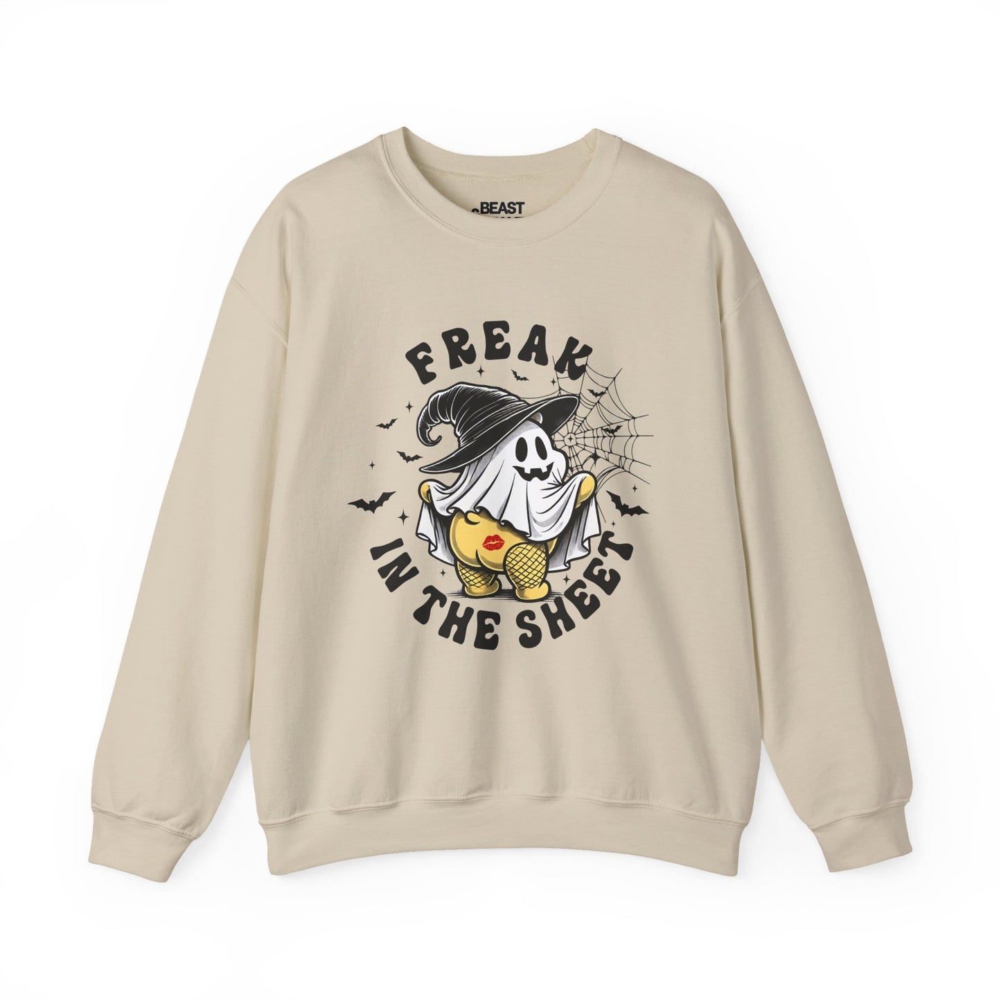 Freak In The Sheet Funny Halloween Sweatshirt Sand / S gift_idea unique_gift personalised_gift