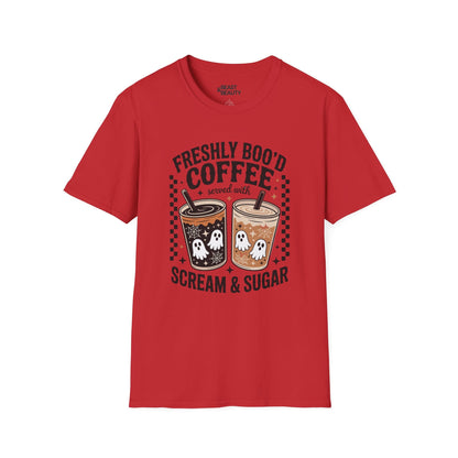 Freshly Boo’d Coffee Halloween Graphic T-Shirt Red / S gift_idea unique_gift personalised_gift