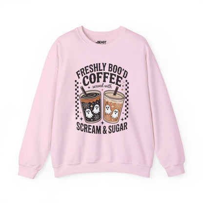 Freshly Boo’d Coffee Halloween Sweatshirt Light Pink / S gift_idea unique_gift personalised_gift