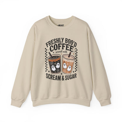 Freshly Boo’d Coffee Halloween Sweatshirt Sand / S gift_idea unique_gift personalised_gift