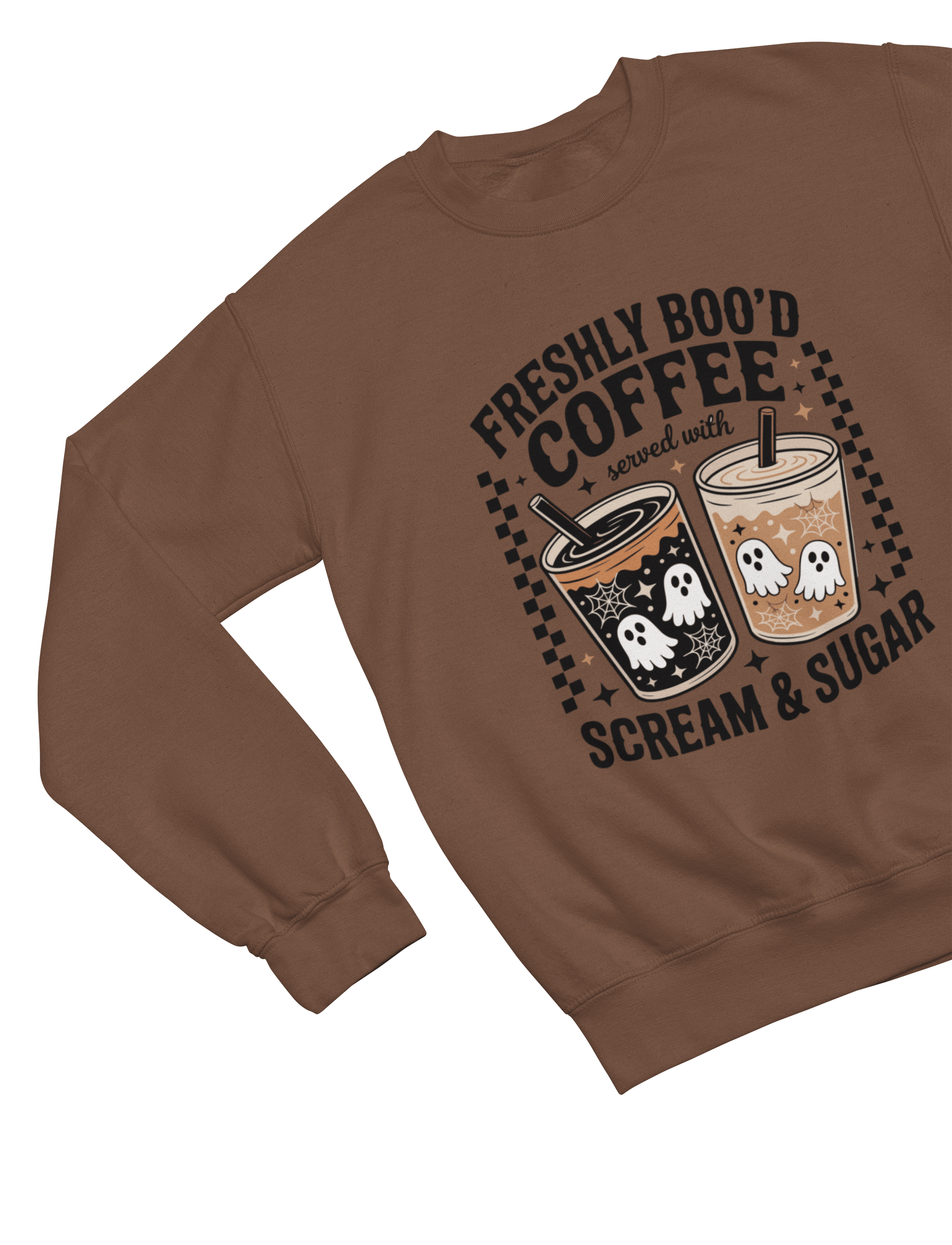 Freshly Boo’d Coffee Halloween Sweatshirt & T-Shirt | Spooky Retro Sweatshirt / S (Adult) / Brown gift_idea unique_gift personalised_gift