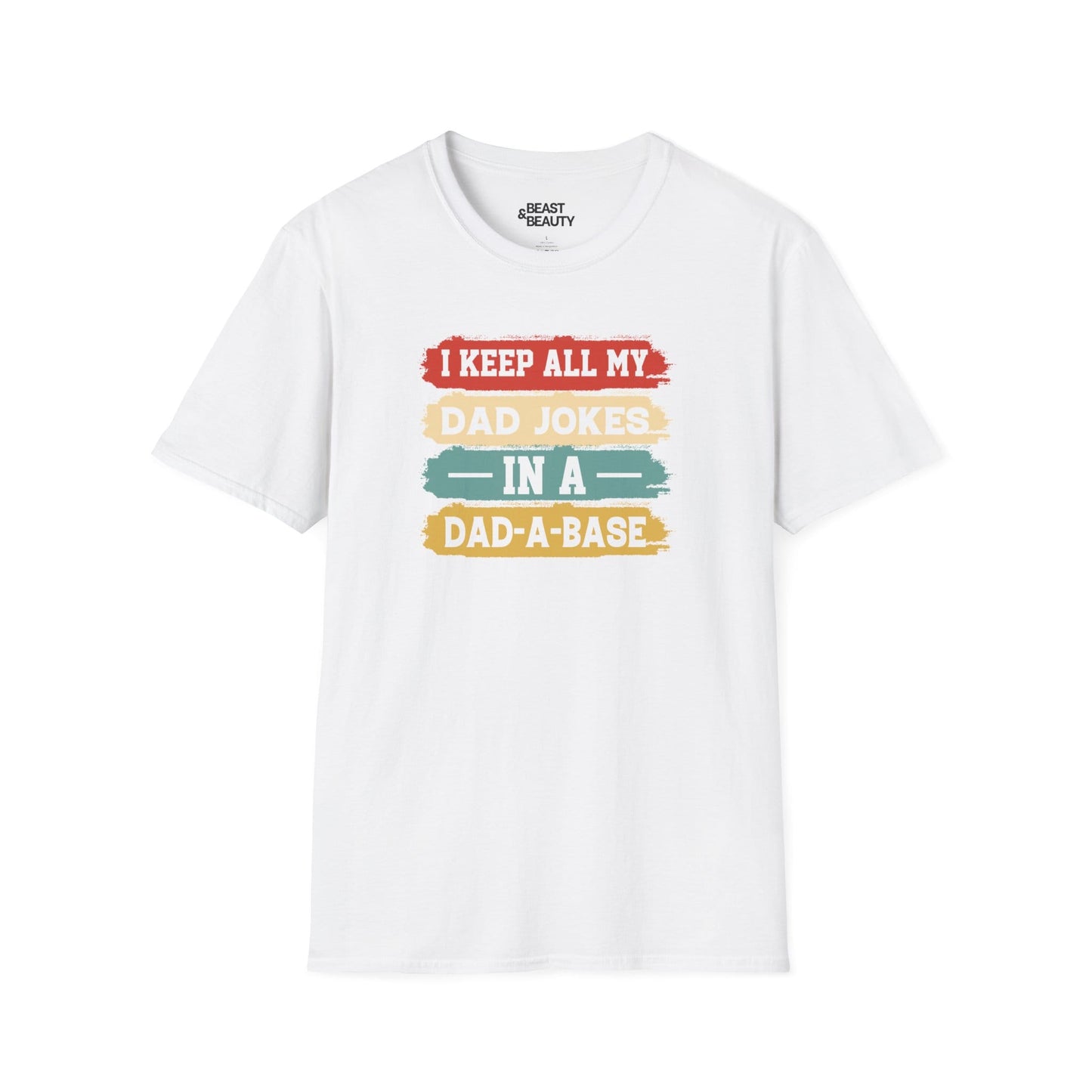 i keep all my dad jokes in a dad-a-base t-shirt white t-shirt uk Father's Day gift idea
