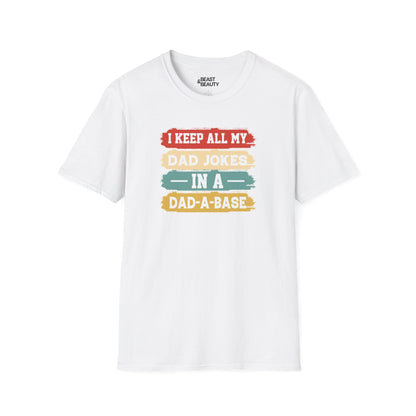 i keep all my dad jokes in a dad-a-base t-shirt white t-shirt uk Father's Day gift idea