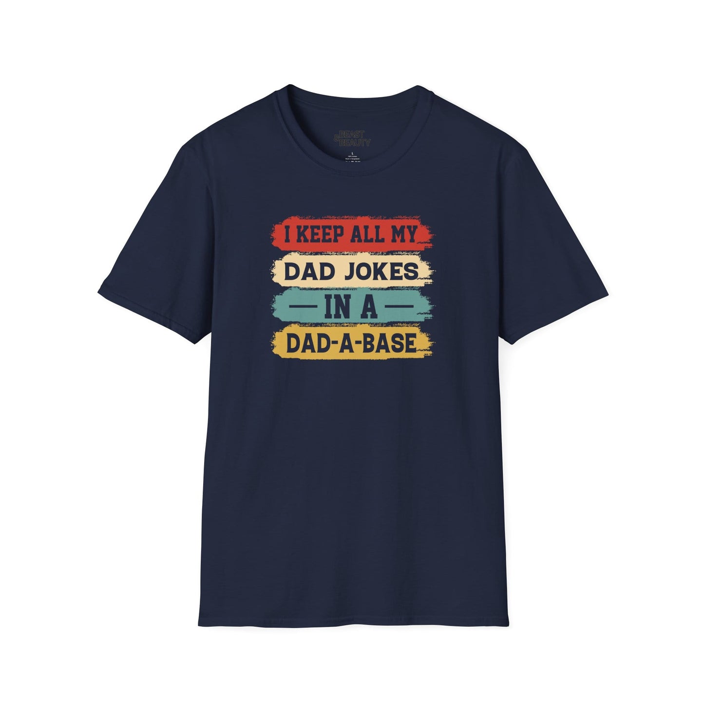 i keep all my dad jokes in a dad-a-base t-shirt navy t-shirt uk Father's Day gift idea