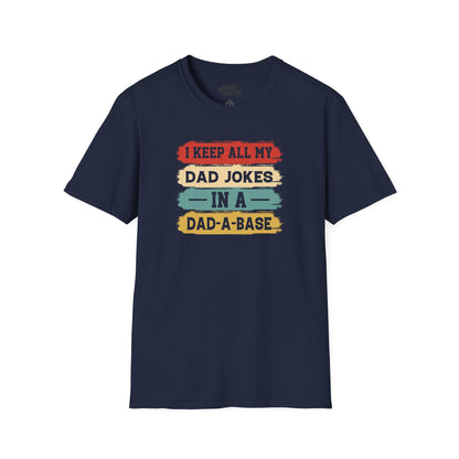 i keep all my dad jokes in a dad-a-base t-shirt navy t-shirt uk Father's Day gift idea