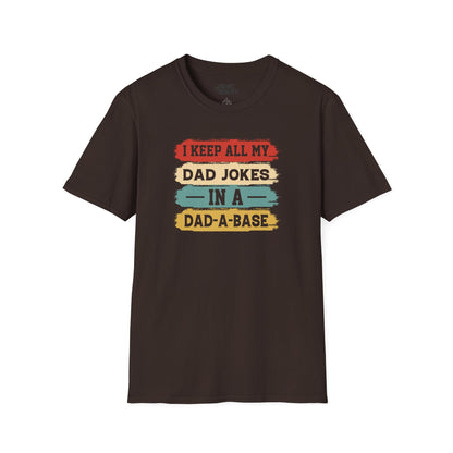 i keep all my dad jokes in a dad-a-base t-shirt dark chocolate t-shirt uk Father's Day gift idea