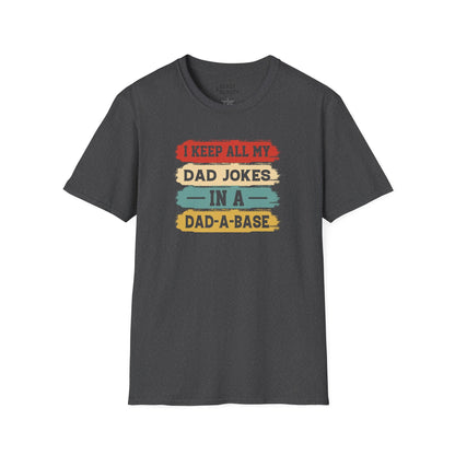 i keep all my dad jokes in a dad-a-base t-shirt dark heather t-shirt uk Father's Day gift idea