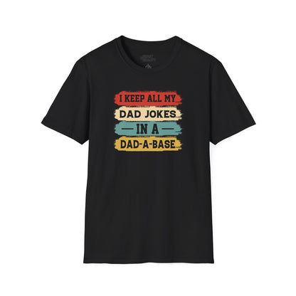 i keep all my dad jokes in a dad-a-base t-shirt black t-shirt uk Father's Day gift idea