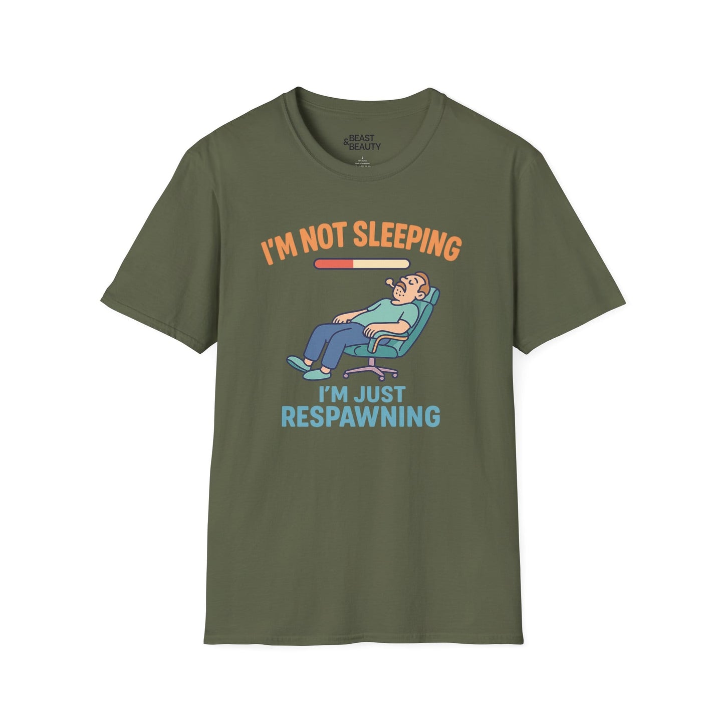 funny gaming t shirt i m not sleeping just respawning tee military green t-shirt uk Father's Day gift idea