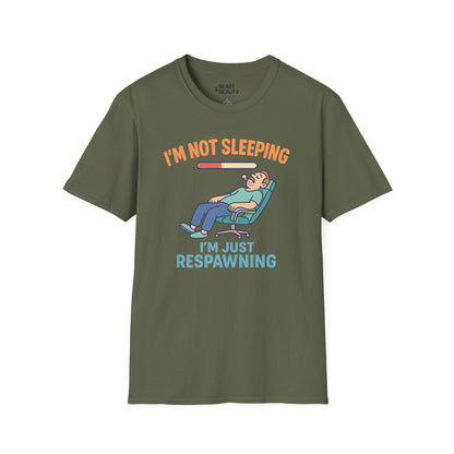 funny gaming t shirt i m not sleeping just respawning tee military green t-shirt uk Father's Day gift idea
