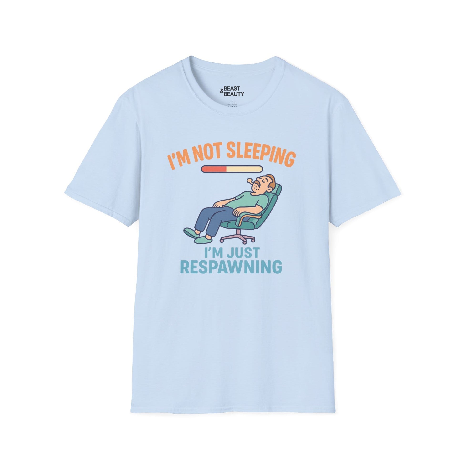 funny gaming t shirt i m not sleeping just respawning tee light blue t-shirt uk Father's Day gift idea