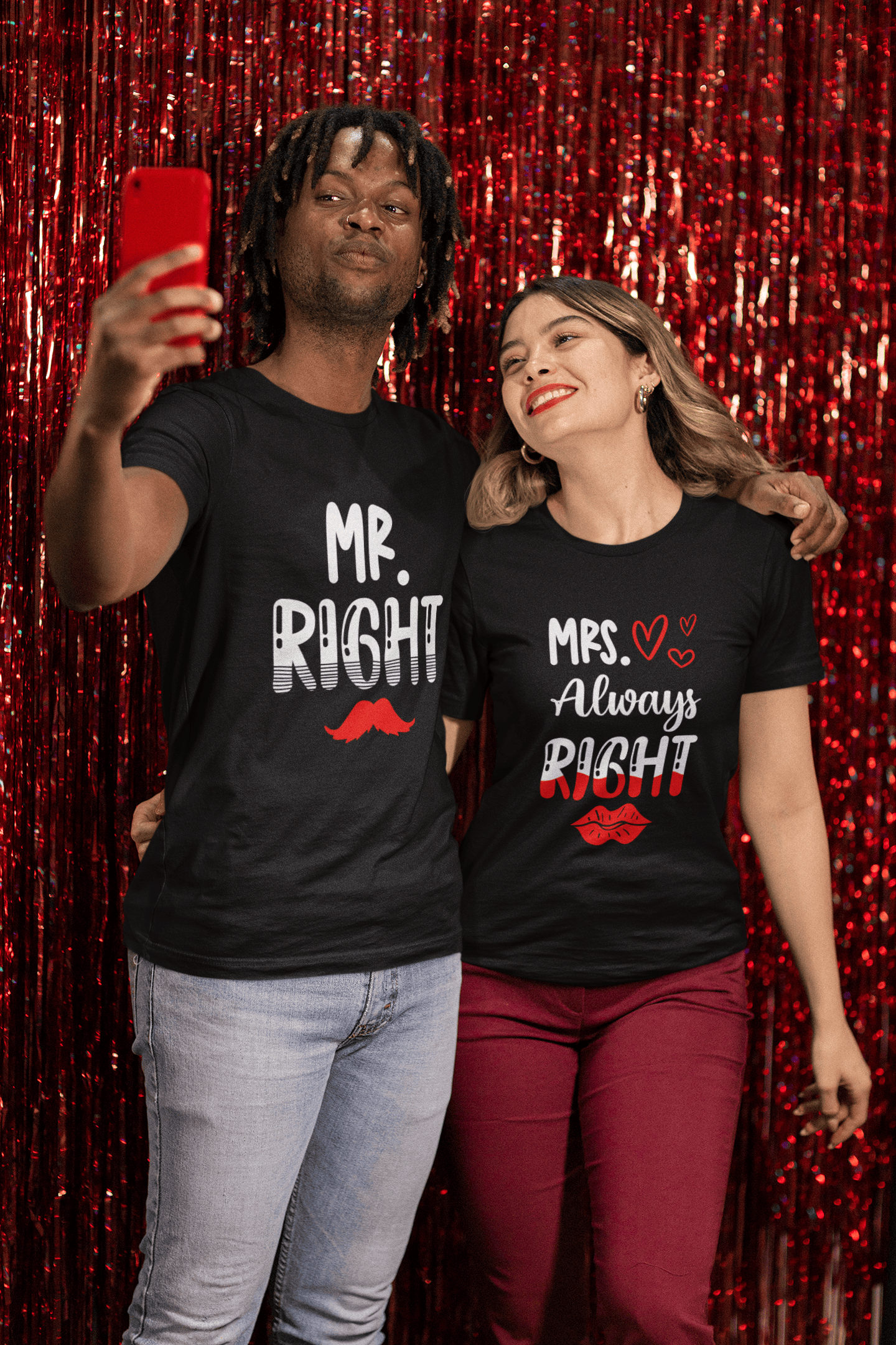 Funny Mr Right Mrs Always Right Valentine’s Couples Shirts T-Shirt Set / Small / Small gift_idea unique_gift personalised_gift