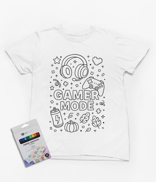 Gamer Mode Colour-In T-Shirt – DIY Gaming Shirt with Fabric Markers for Kids 3-4 years gift_idea unique_gift personalised_gift