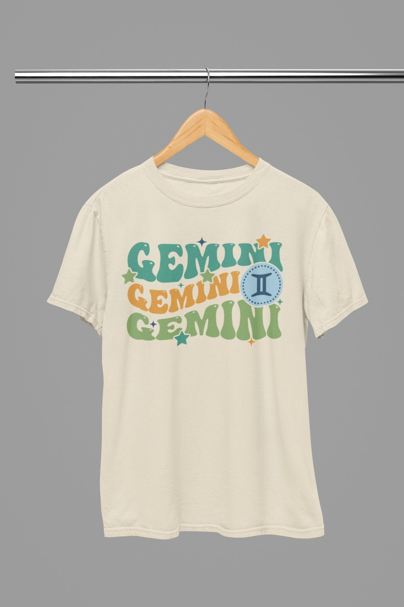 Gemini Zodiac Fun Colour Font T-Shirt - Beast & Beauty Clothing LTD - Zodiac T-Shirt - small - Sand - 