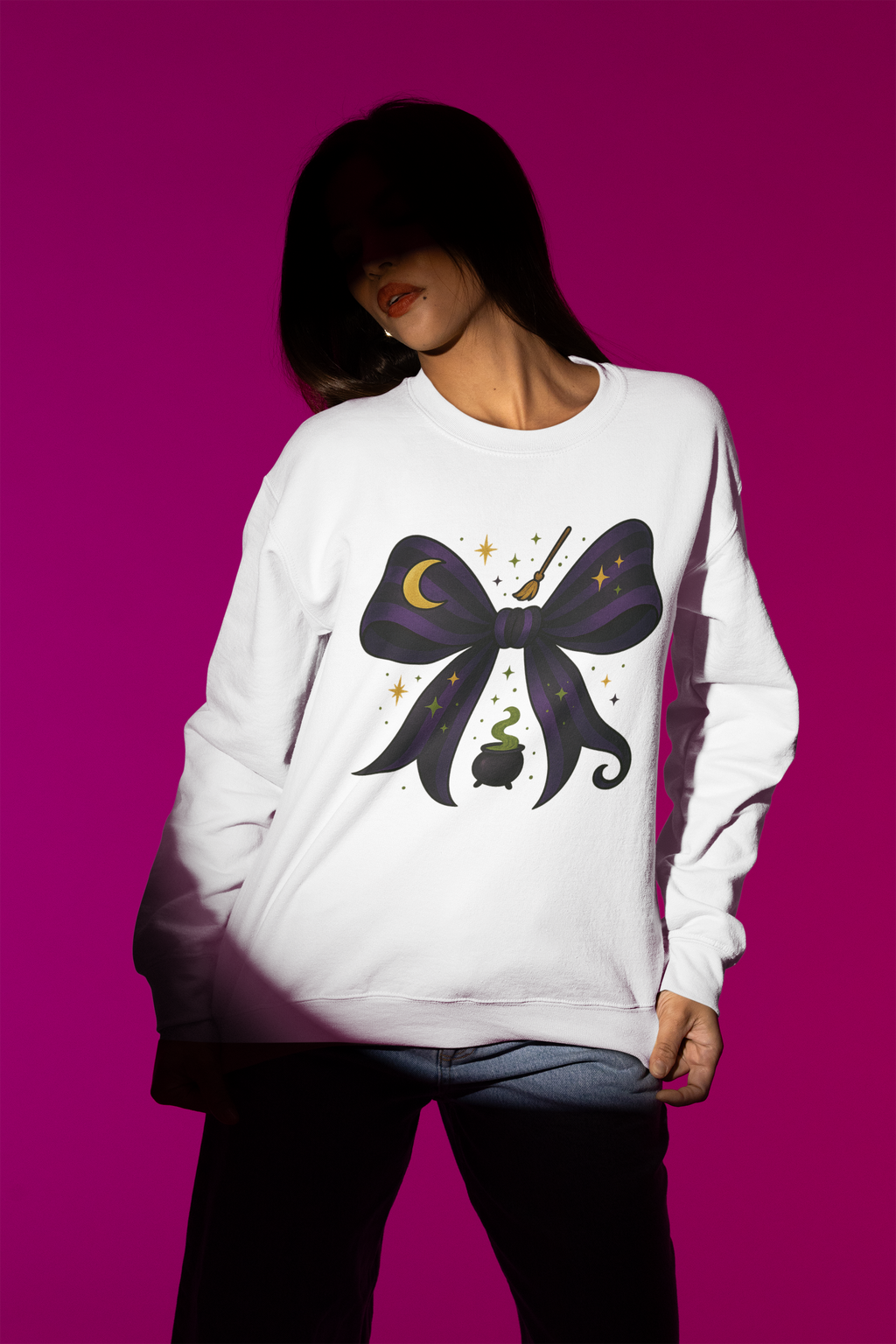 Witchy Coquette Bow Sweatshirt & T-Shirt – Halloween Cosy Magic