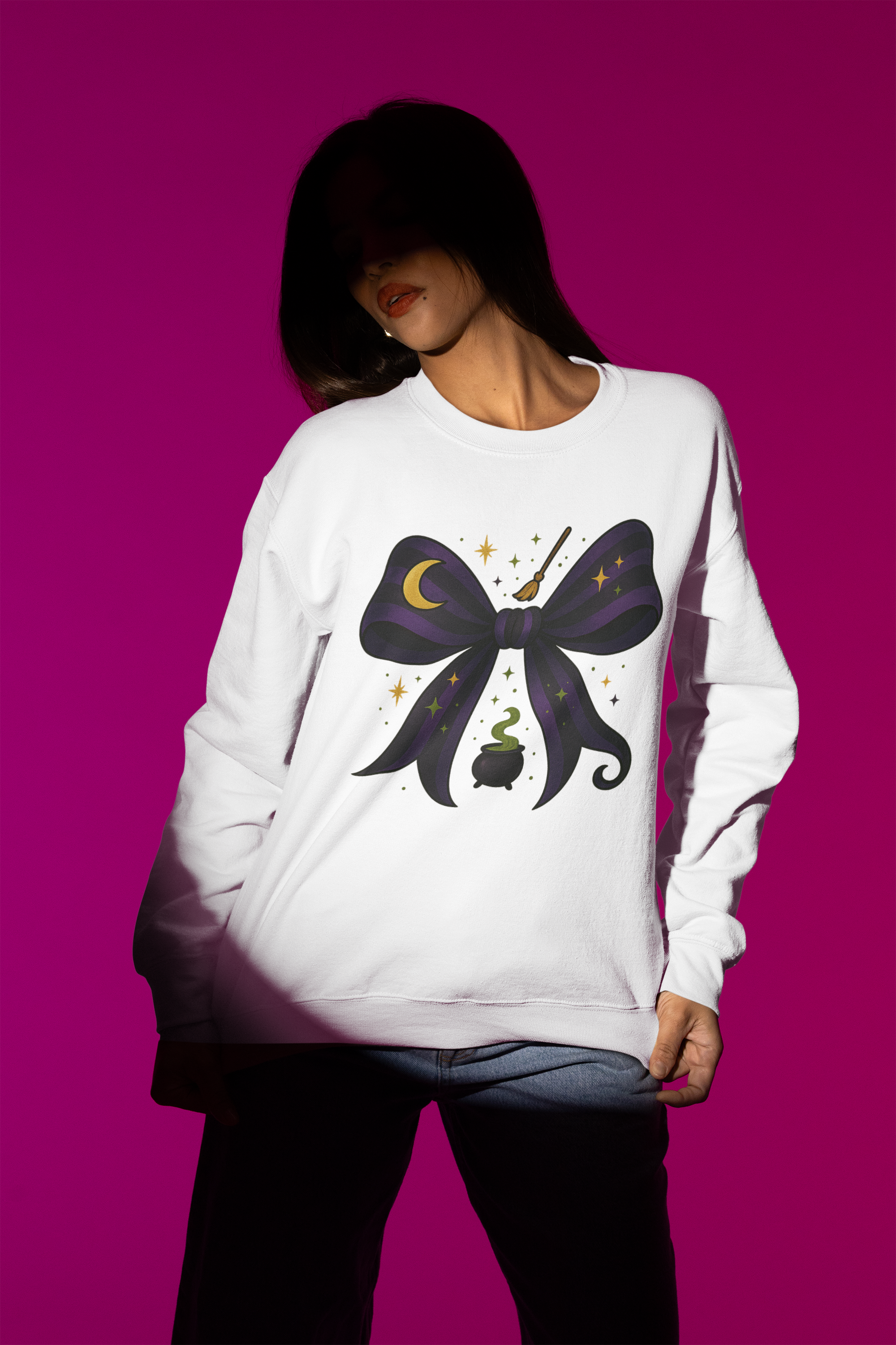 Witchy Coquette Bow Sweatshirt & T-Shirt – Halloween Cosy Magic
