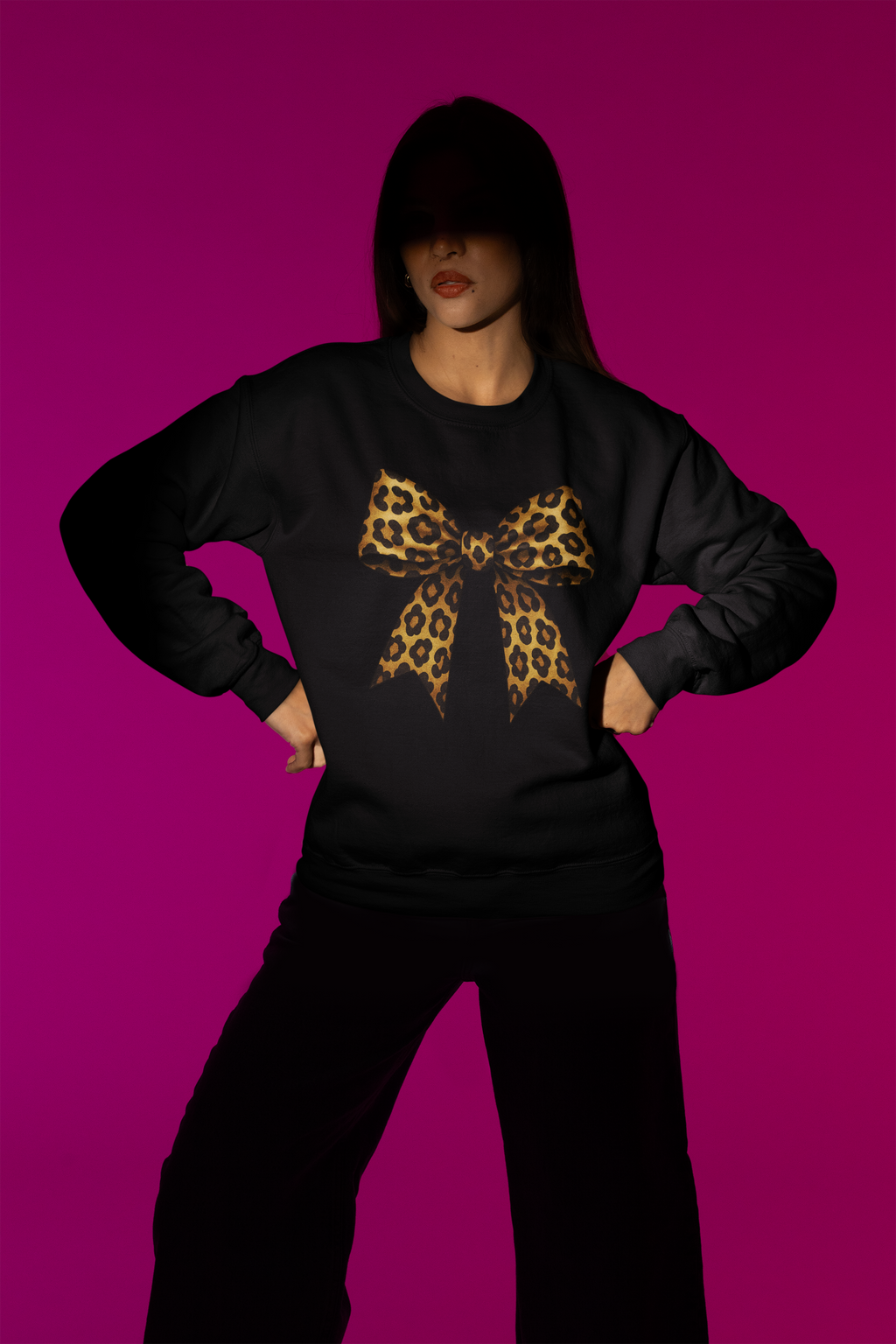 Leopard Bow Sweatshirt or T-Shirt – Bold Animal Print Gift UK