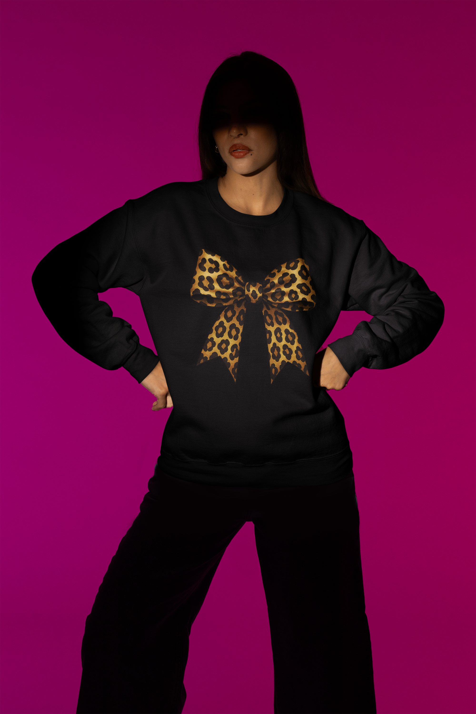 Leopard Bow Sweatshirt or T-Shirt – Bold Animal Print Gift UK