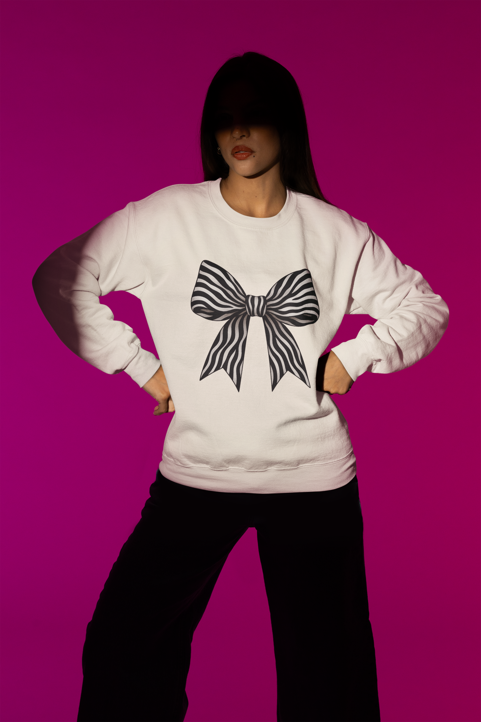 Zebra Coquette Bow Sweatshirt – Monochrome Animal Print Jumper