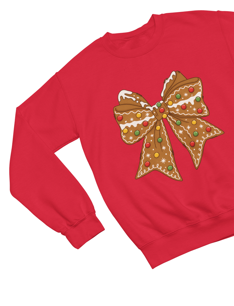Gingerbread Bow Christmas Jumper – Coquette Style (Adults & Kids) Sweatshirt / 3XL (Adult) / Red gift_idea unique_gift personalised_gift