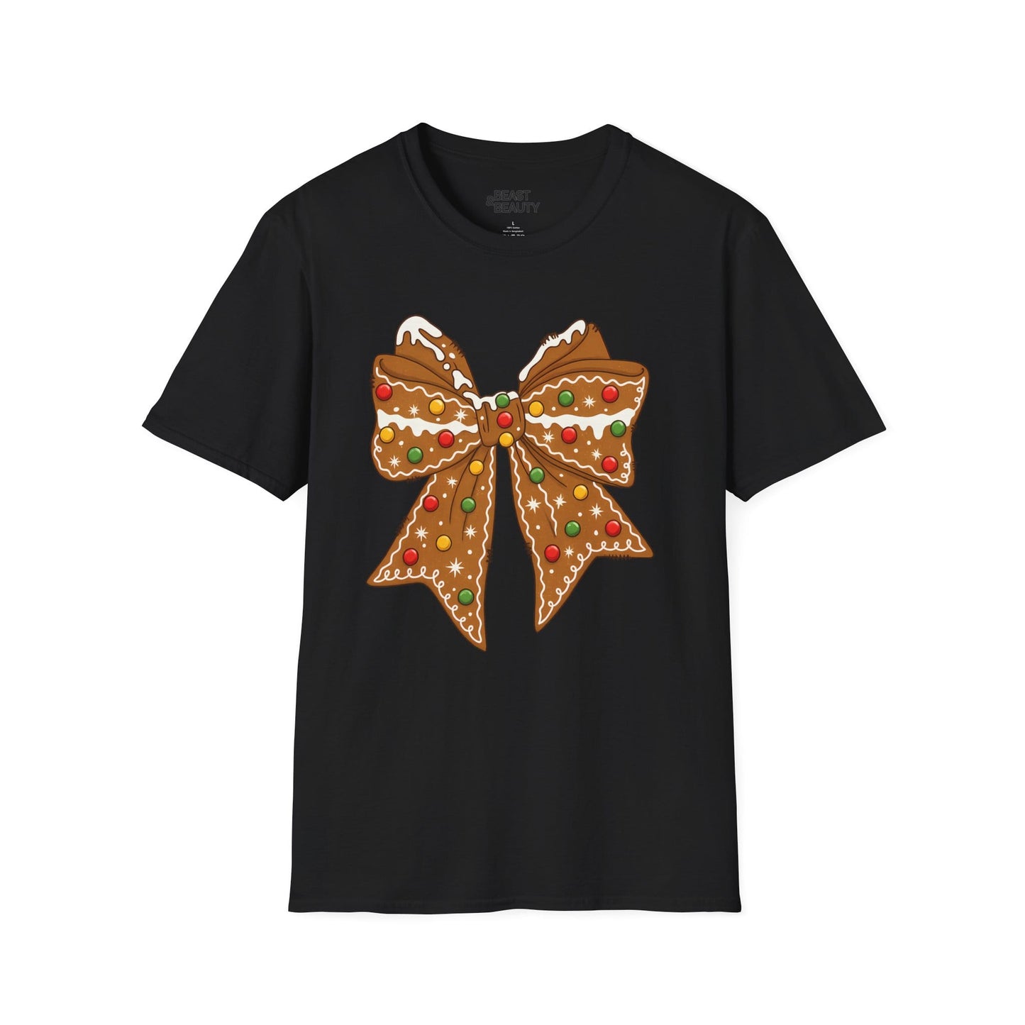 gingerbread coquette bow christmas t-shirt black t-shirt uk Christmas gift idea