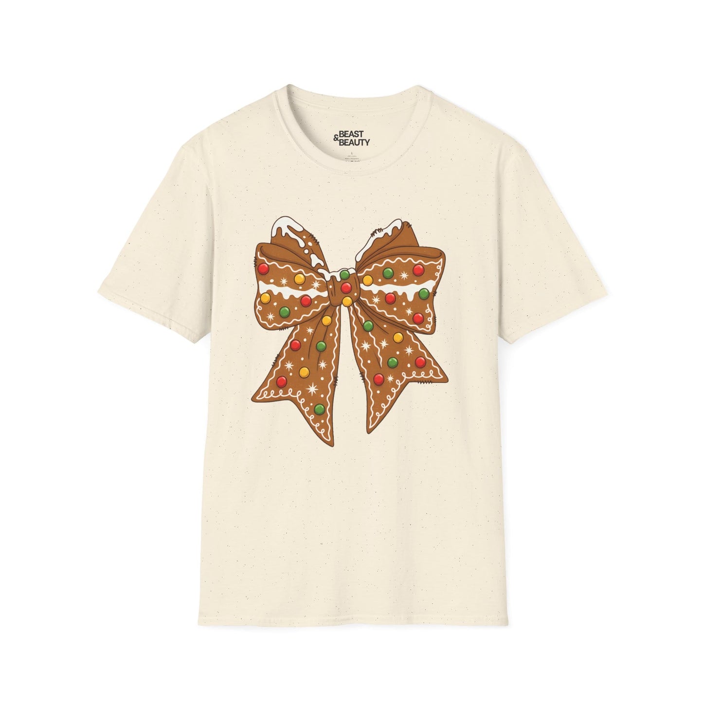 gingerbread coquette bow christmas t-shirt natural t-shirt uk Christmas gift idea