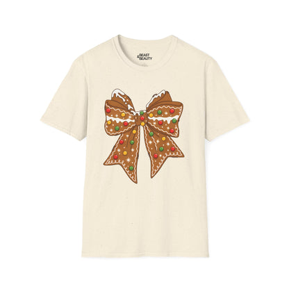 gingerbread coquette bow christmas t-shirt natural t-shirt uk Christmas gift idea