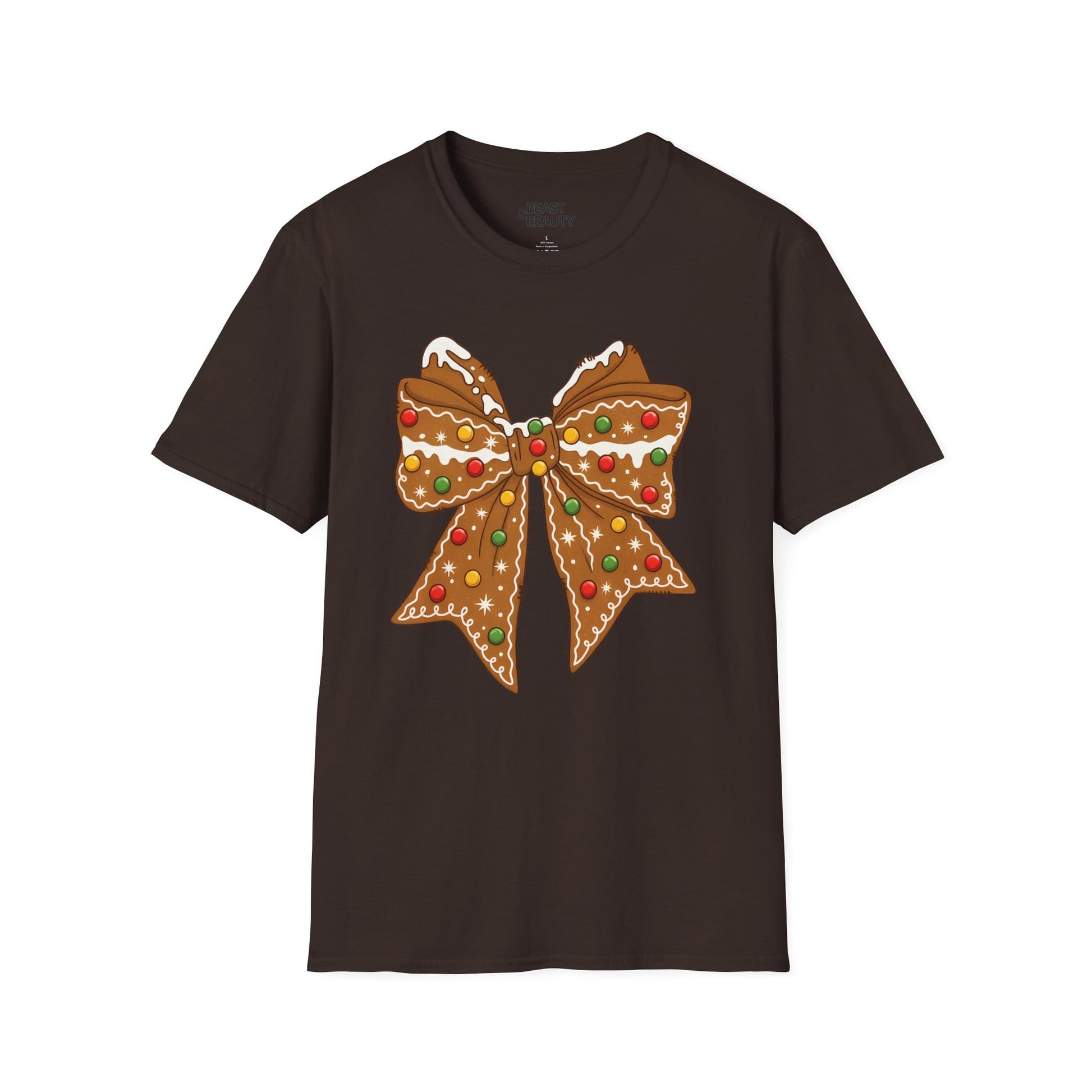 gingerbread coquette bow christmas t-shirt dark chocolate t-shirt uk Christmas gift idea