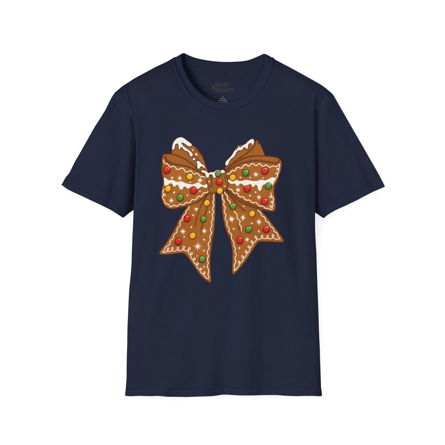 gingerbread coquette bow christmas t-shirt navy t-shirt uk Christmas gift idea