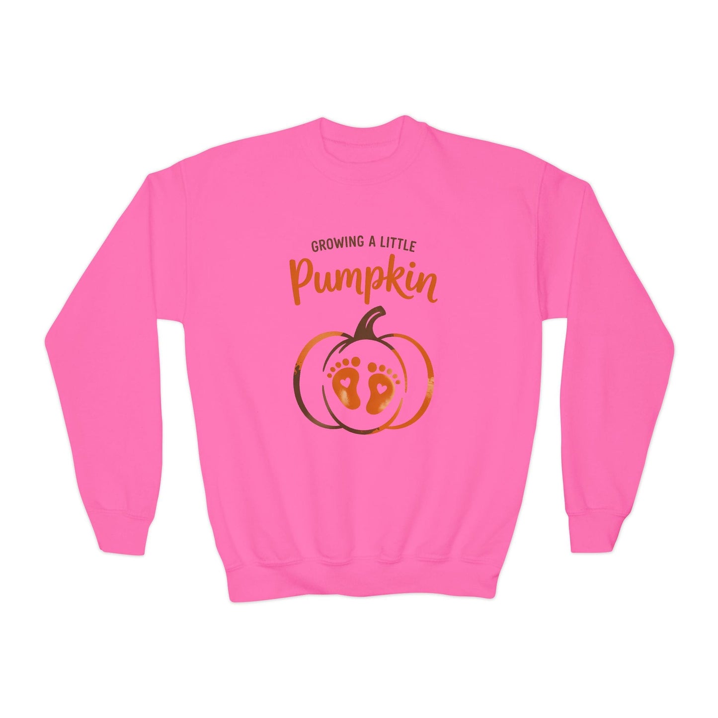 Growing A Little Pumpkin Kids Halloween Sweatshirt Safety Pink / XS gift_idea unique_gift personalised_gift