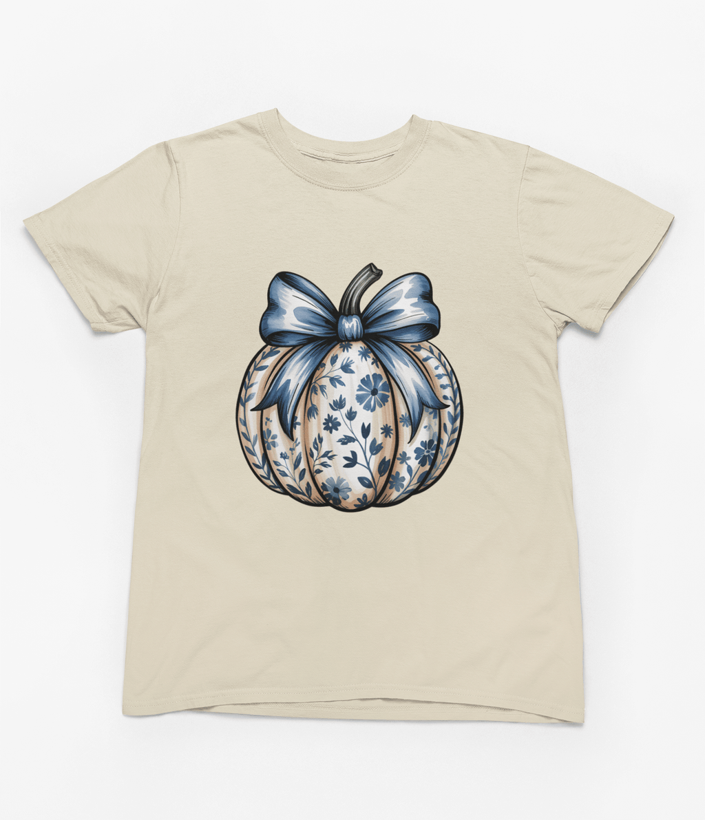My Store Halloween T-Shirt / S (Adult) Blue Floral Pumpkin Sweatshirt | Elegant Autumn Coquette Jumper