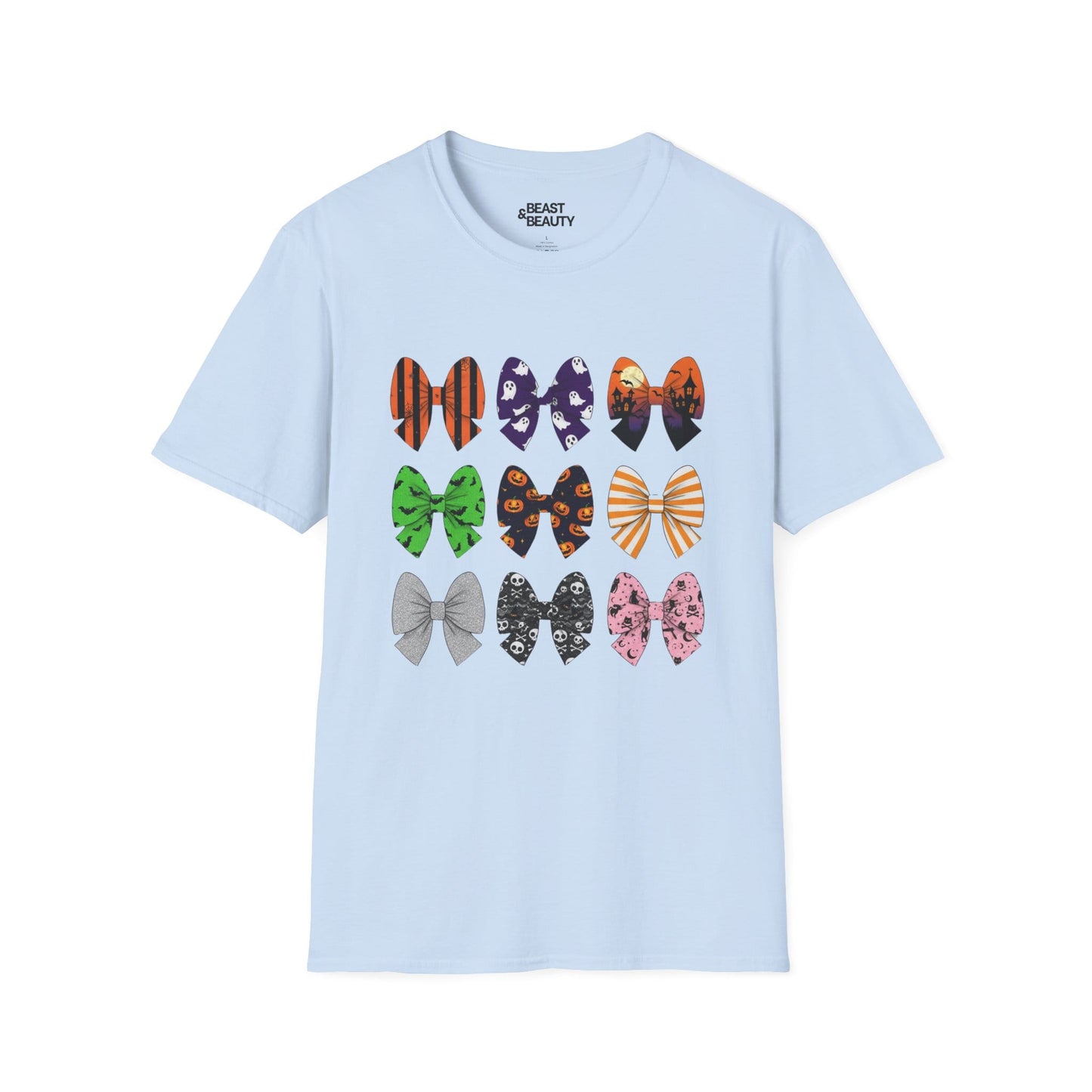 halloween bow pattern t-shirt light blue t-shirt uk Halloween gift idea