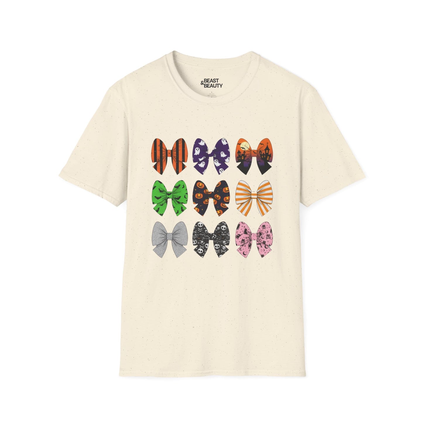 halloween bow pattern t-shirt natural t-shirt uk Halloween gift idea