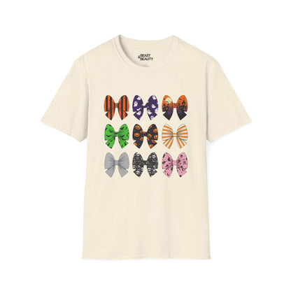 halloween bow pattern t-shirt natural t-shirt uk Halloween gift idea