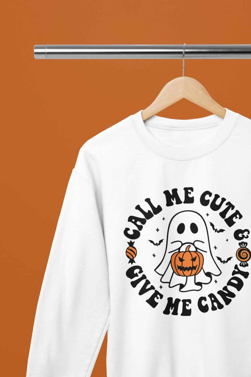 My Store Halloween White / Small / Sweatshirt Call Me Cute & Give Me Candy Ghost Halloween Sweatshirt & T-Shirt