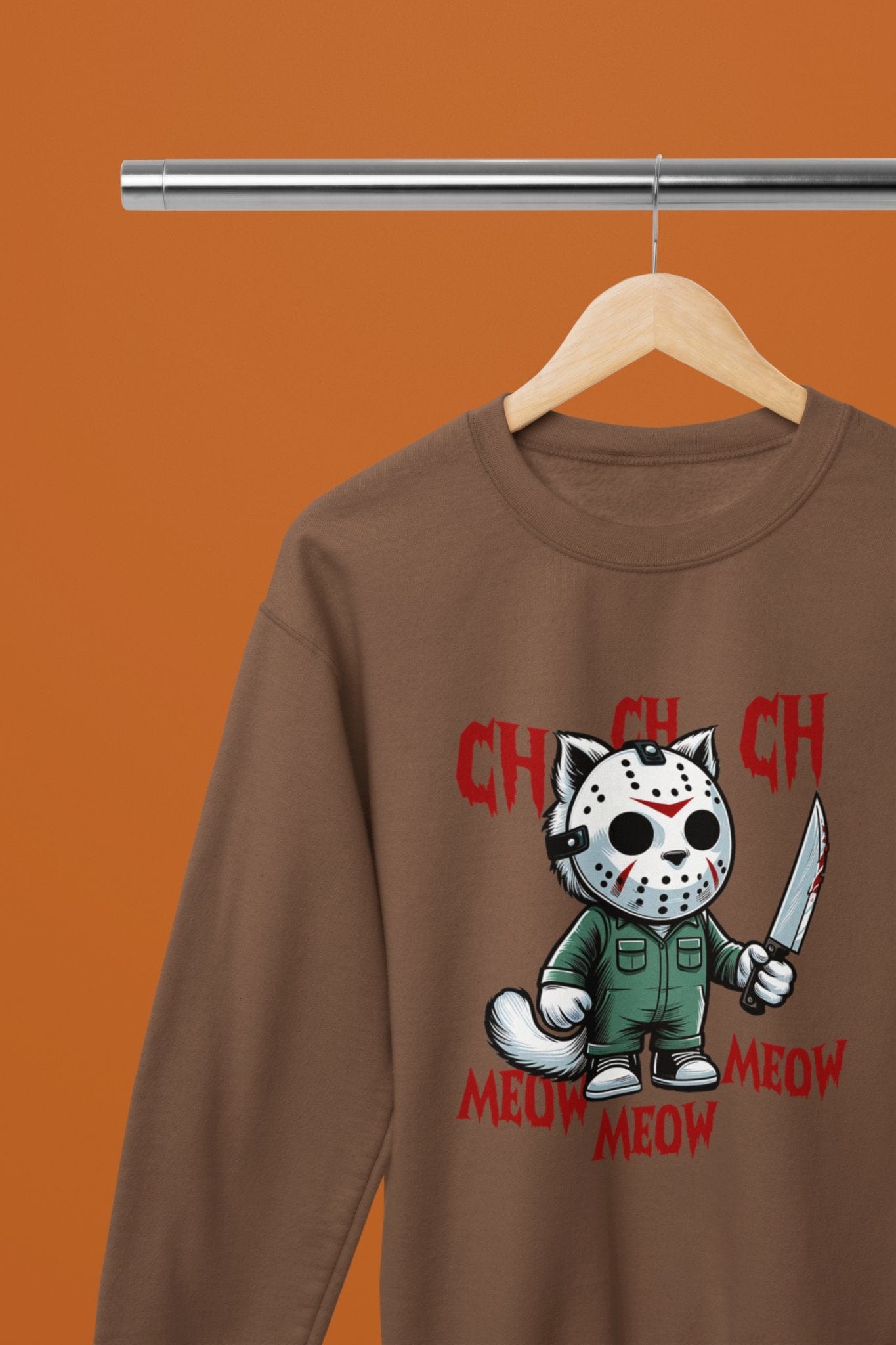My Store Halloween Brown / Small / Sweatshirt Ch Ch Meow Meow Funny Horror Cat Halloween Sweatshirt & T-Shirt