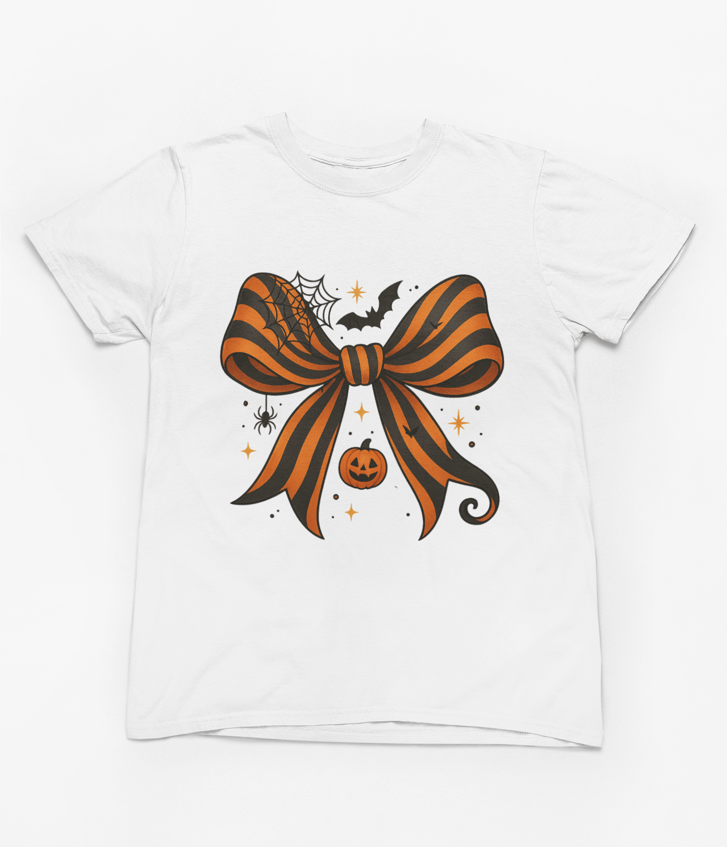 Beast and Beauty T-Shirt / 3XL (Adult) / White Halloween Coquette Bow Sweatshirt & T-Shirt – Pumpkin, Spider & Bat Design