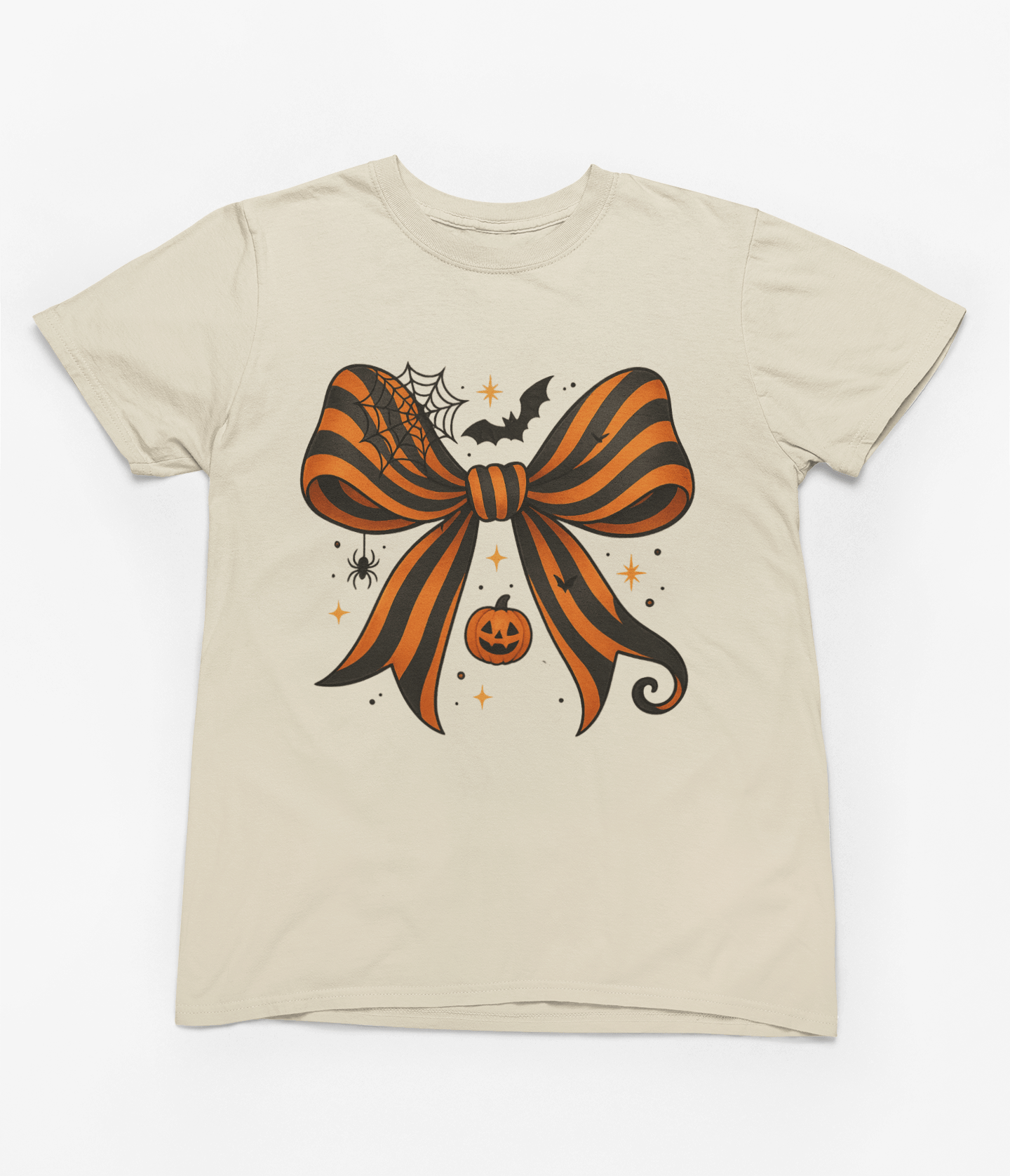 Beast and Beauty T-Shirt / 3XL (Adult) / Beige Halloween Coquette Bow Sweatshirt & T-Shirt – Pumpkin, Spider & Bat Design