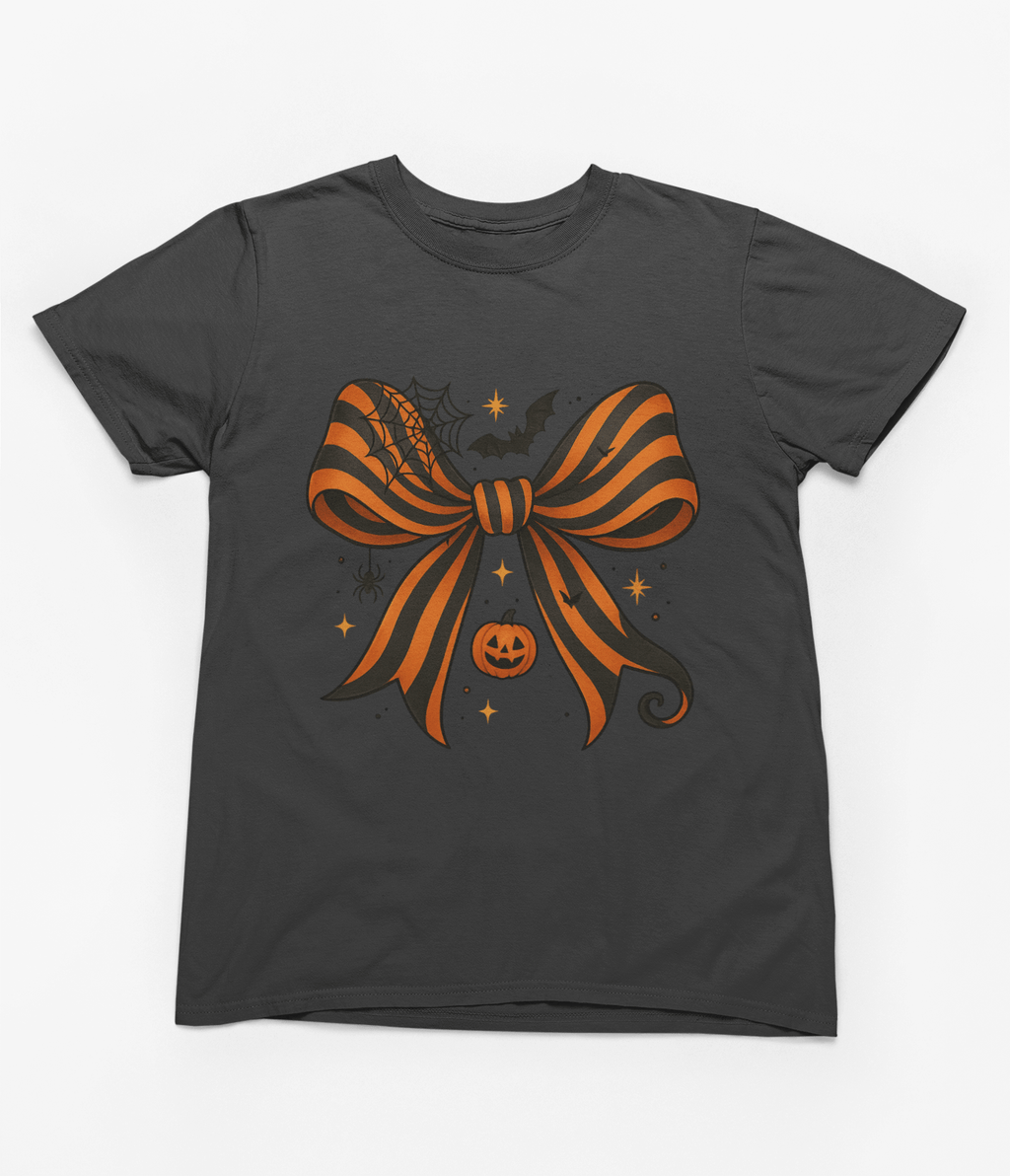 Beast and Beauty T-Shirt / 3XL (Adult) / Gray Halloween Coquette Bow Sweatshirt & T-Shirt – Pumpkin, Spider & Bat Design