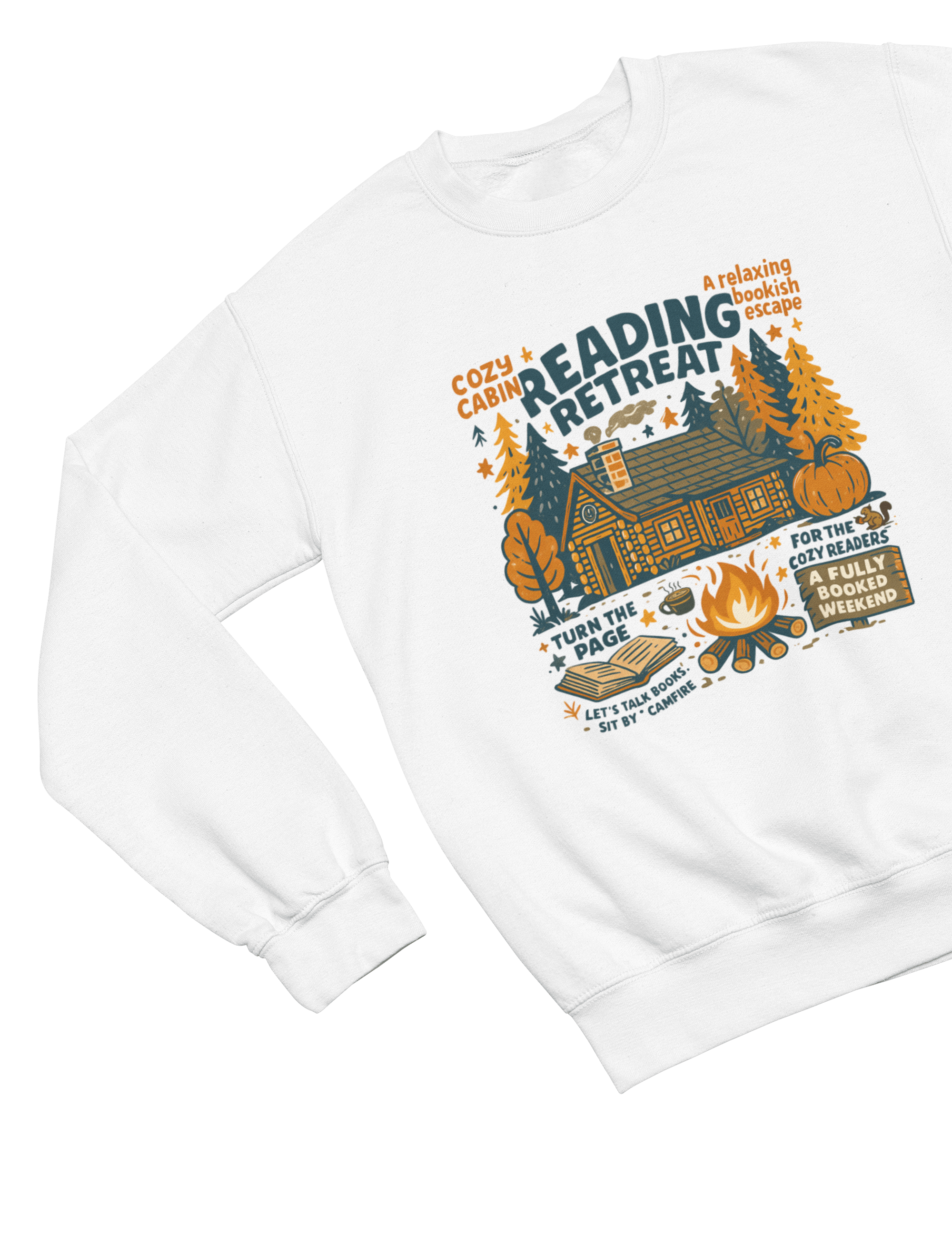 My Store Halloween Sweatshirt / S (Adult) / White Cozy Cabin Reading Retreat Sweatshirt | Autumn Bookish Jumper