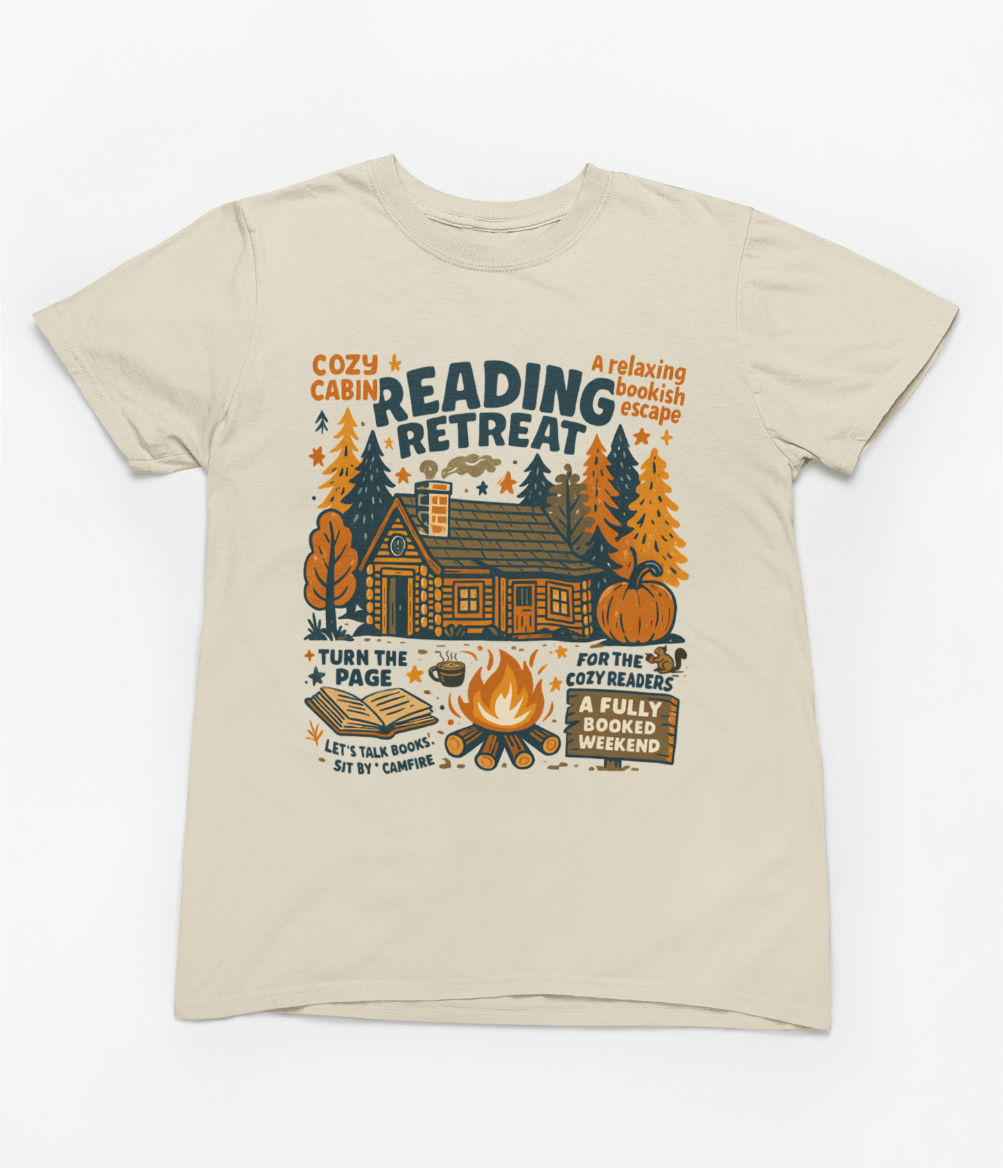 My Store Halloween T-Shirt / S (Adult) / Beige Cozy Cabin Reading Retreat Sweatshirt | Autumn Bookish Jumper