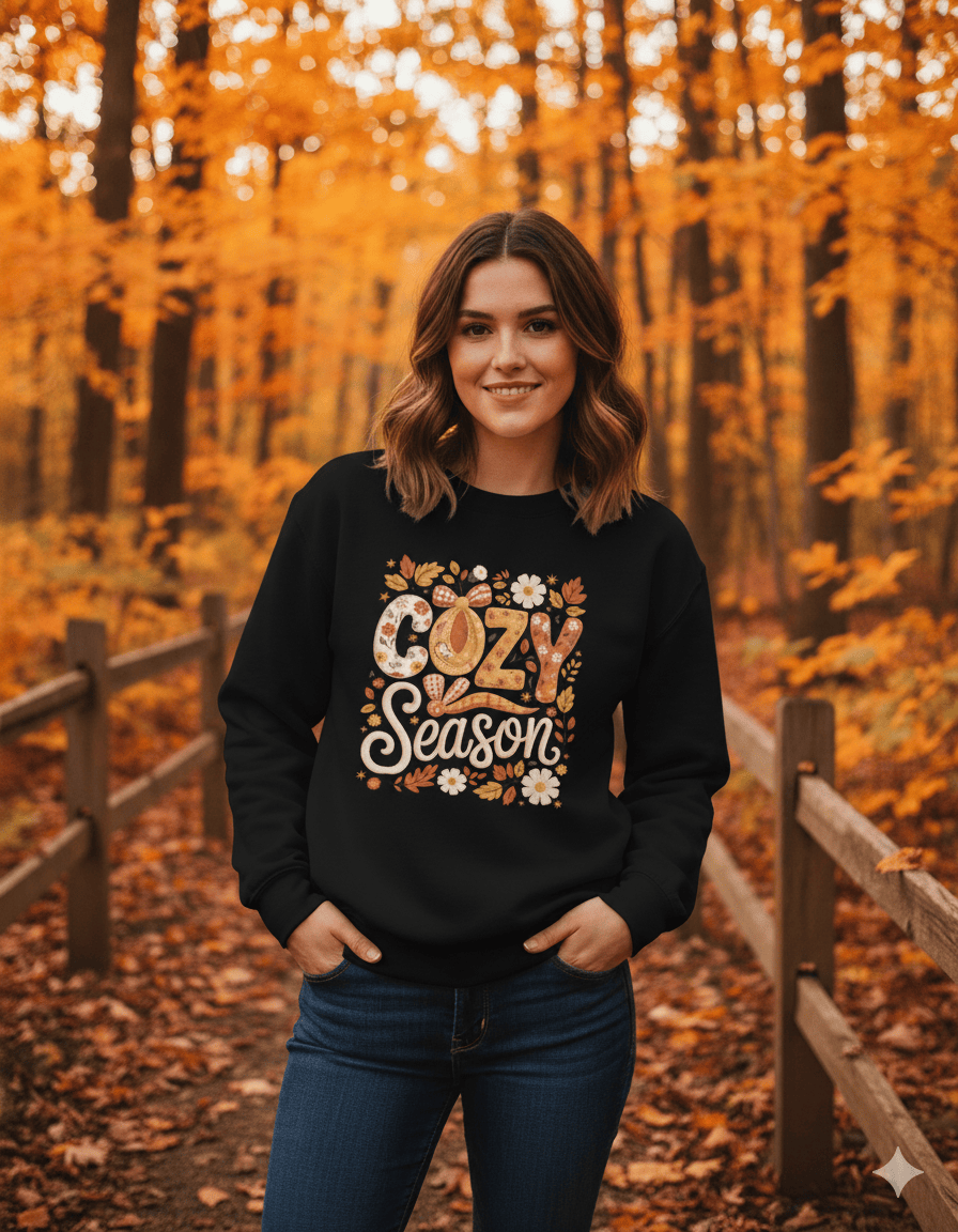 My Store Halloween Cozy Season Autumn Sweatshirt | Fall Flowers & Leaves Jumper