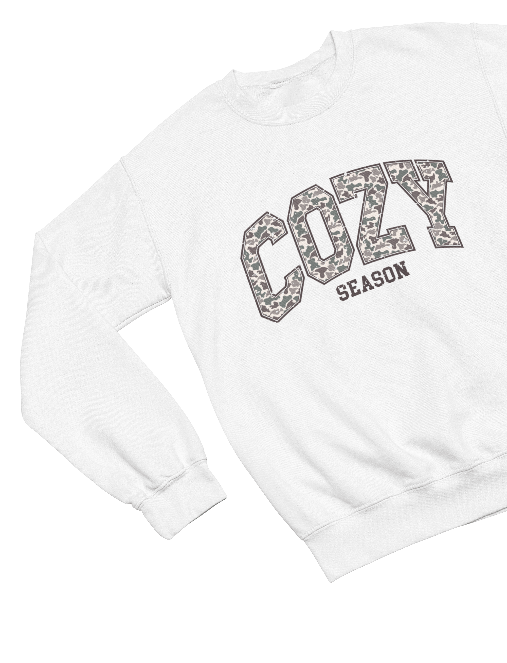 My Store Halloween Sweatshirt / S (Adult) / White Cozy Season Sweatshirt | Varsity Camo Print Autumn Jumper
