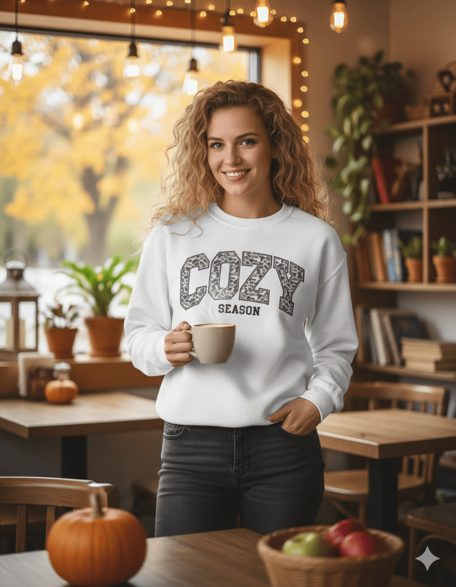 My Store Halloween Cozy Season Sweatshirt | Varsity Camo Print Autumn Jumper