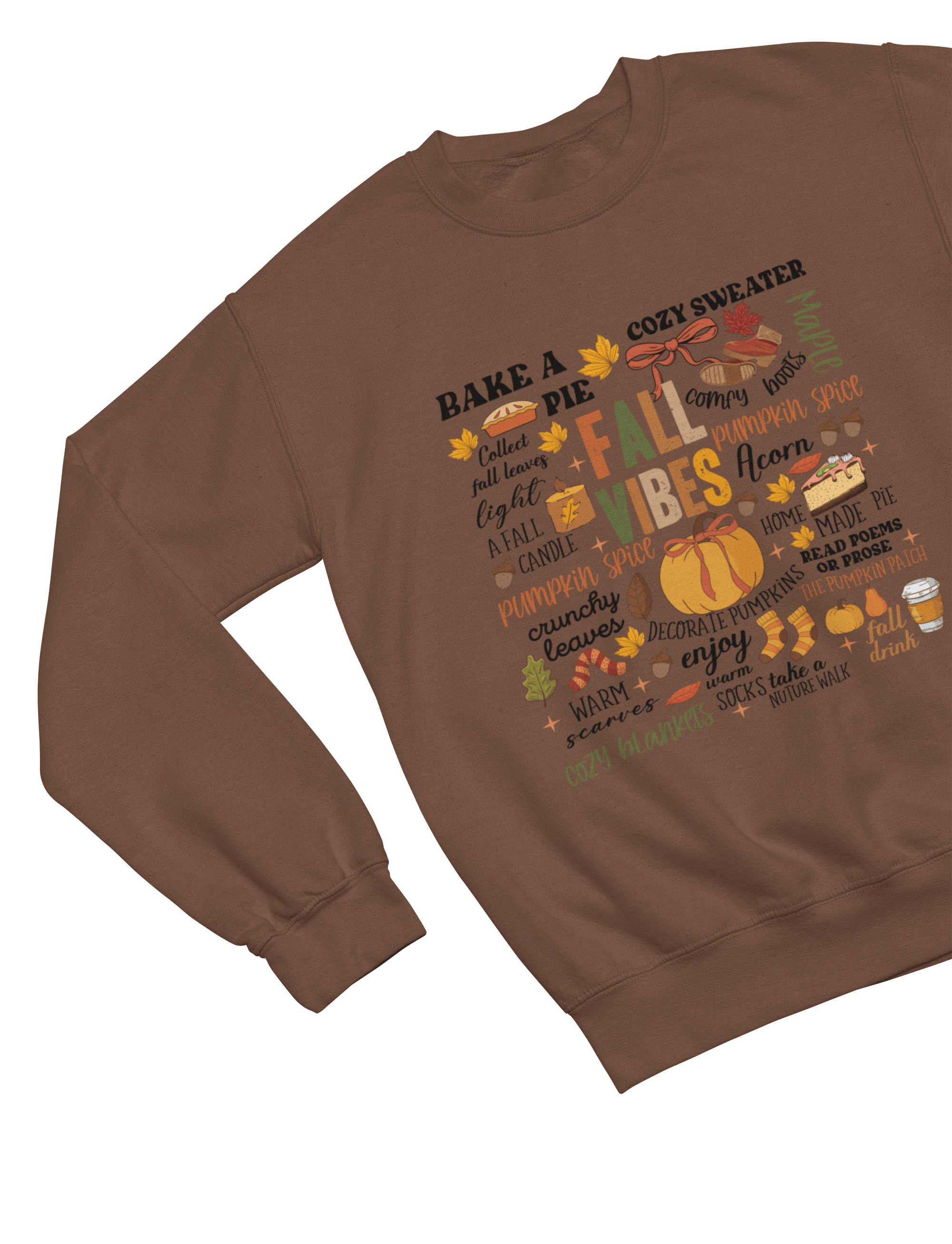 My Store Halloween Sweatshirt / S (Adult) / Brown Fall Vibes Sweatshirt | Cozy Autumn Word Art Jumper